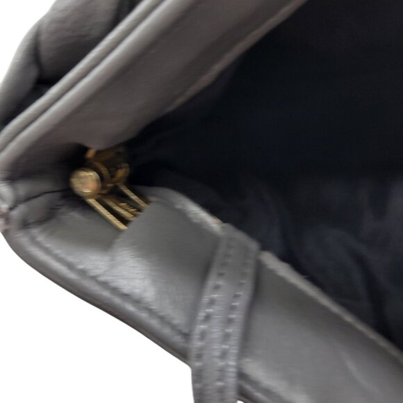 Vintage Gray Faux Leather Clutch Purse With Braided Top & Retractable Strap 10" - Picture 11 of 16